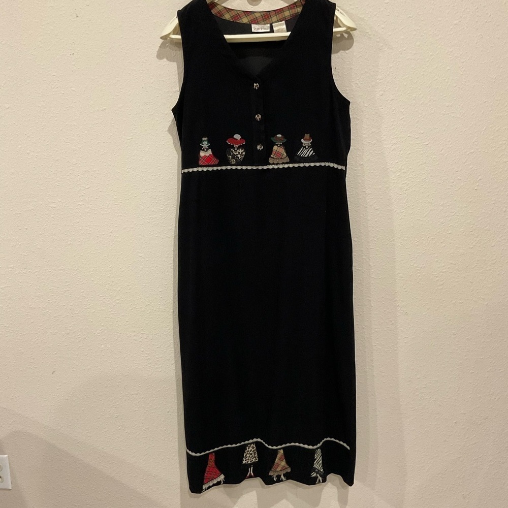 Vtg Bobbie Brooks Jumper Maxi Dress Sleeveless Black Faux Suede Women’s Med 8-10
